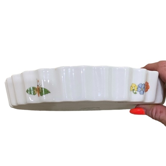 MMA Philippe Deshoulieres porcelain wavy tart dish 9 inch floral made in France - Picture 3 of 5